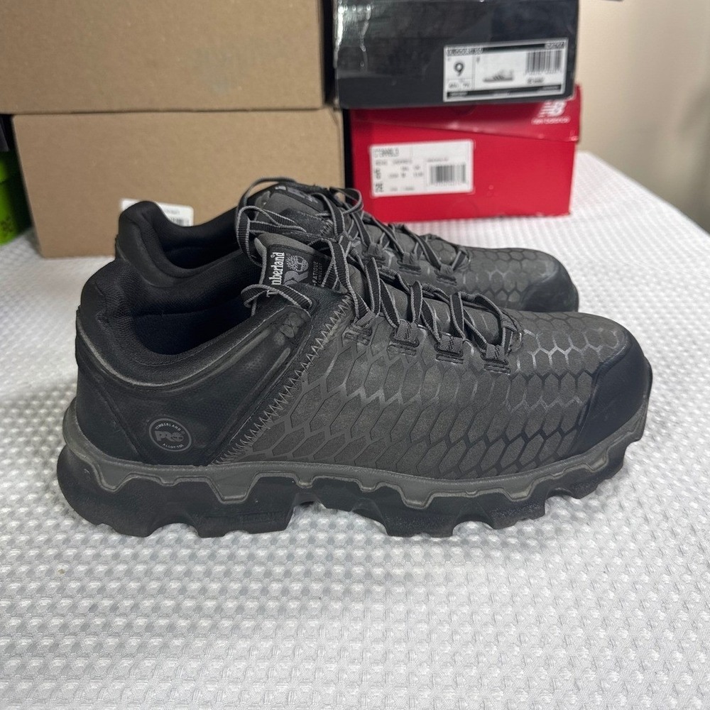 Timberland PRO Work Shoes Men 10 Powertrain Sport Black EUC A114S Alloy Toe